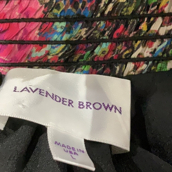 Lavender Brown Paisley & Floral Smocked Blouse with Mandarin Collar Size Large L - Picture 5 of 8